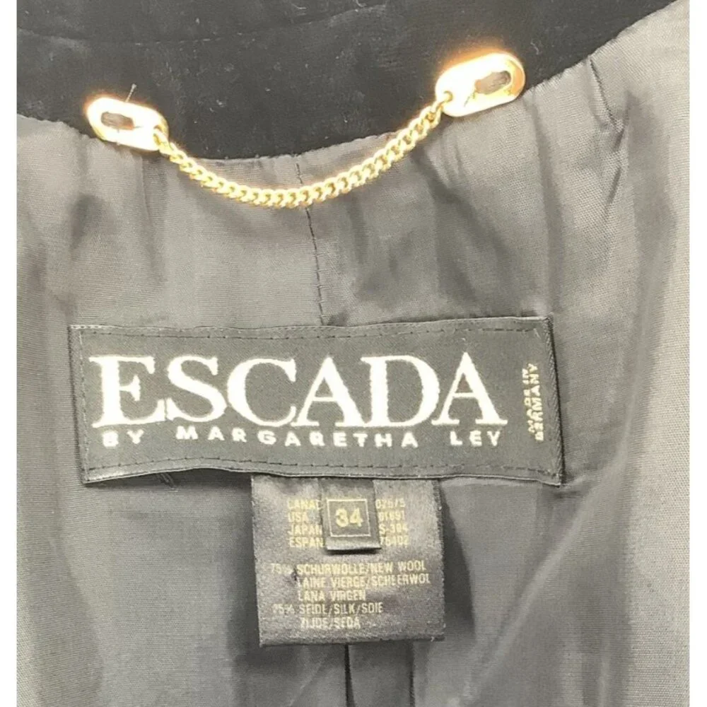 ESCADA Womens 34 US 2 Black Wool Silk Houndstooth Skirt & Blazer Elegant Luxury - Picture 9 of 16